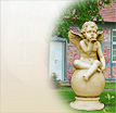 Gartenfigur Engel Amor: Pustender Engel als Gartendeko
